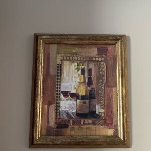 Framed Wine Bottle Art with Gold Frame
